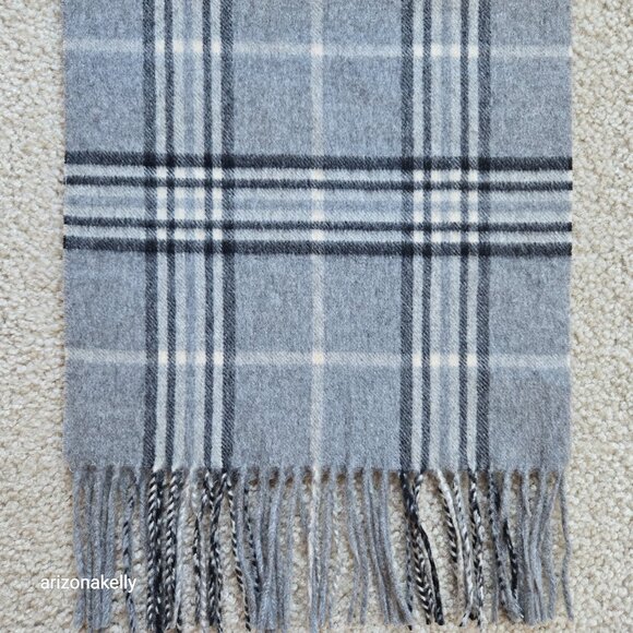 NWOT Enzo Mantovani Wool/Cashmere Scarf in Plaid Grey Black - Picture 3 of 11